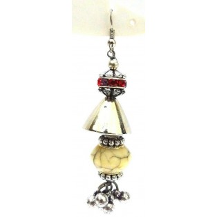 Off White Bead Silver Oxidized Earring Jhumka Chandelier - Hook Dangle Drop Long